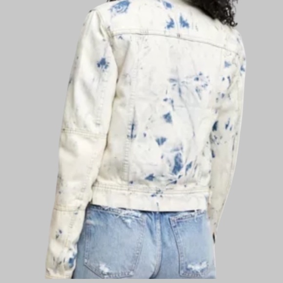Free People Rumors Stylish Women's White Tie Dye Denim Jacket Size L - Picture 4 of 8